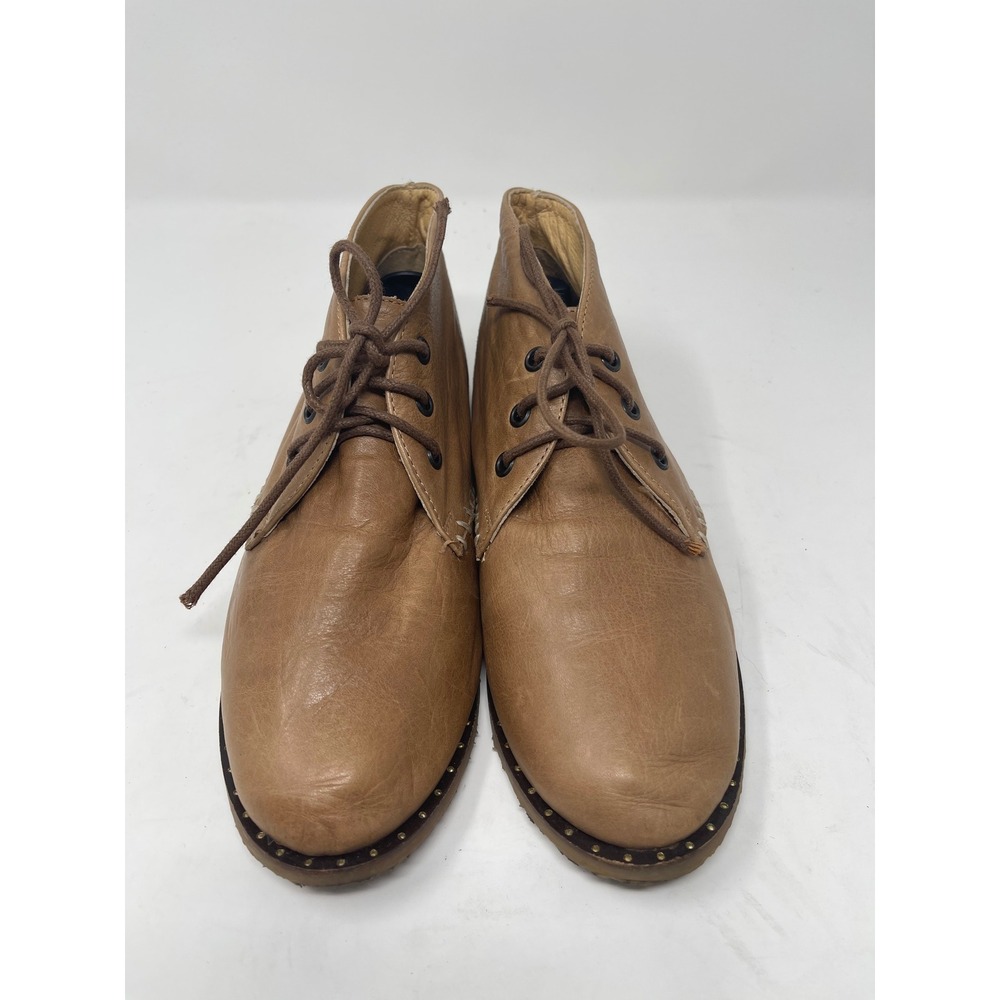 Musse & Cloud Leather Chukka Boots Women 8 Tan Whipstitch Lace Up‎ Ankle Booties